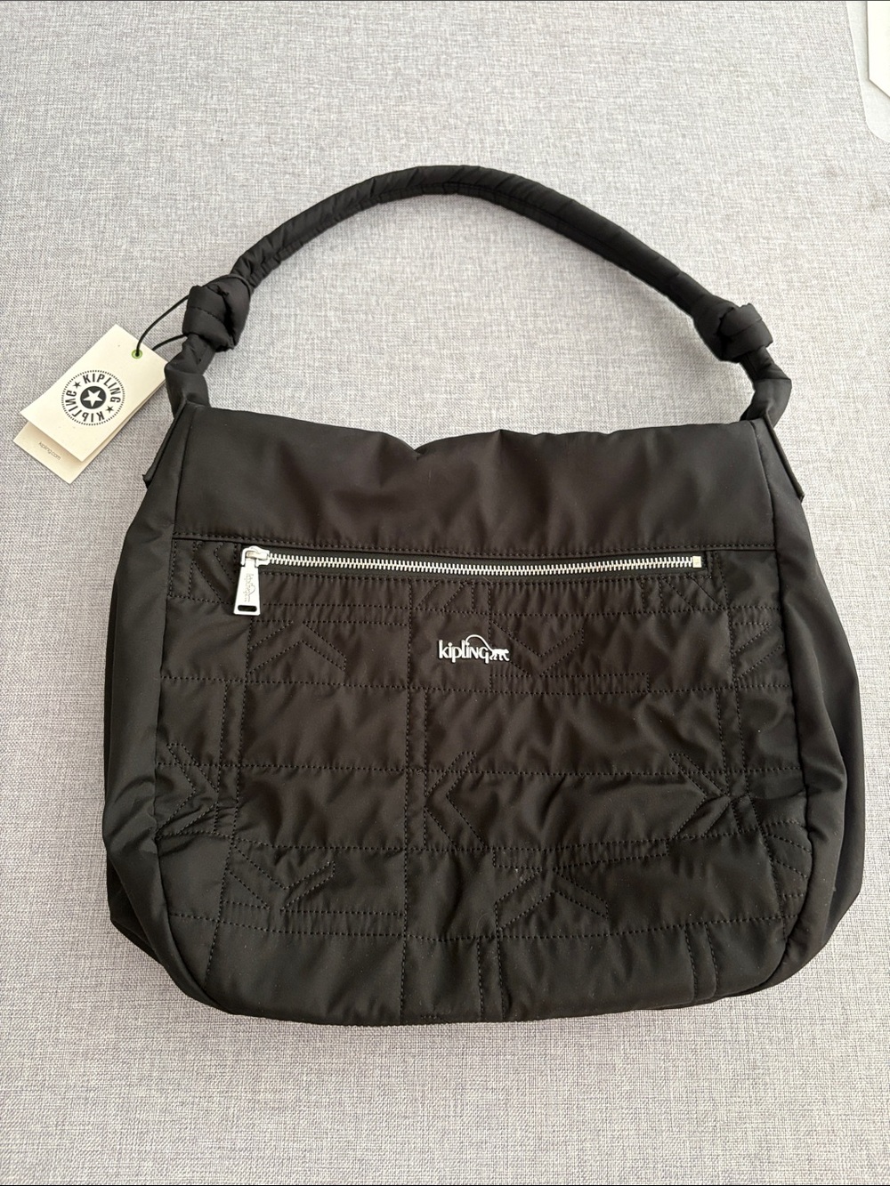 Kipling Black Quilted Hobo Shoulder Bag - Lightweight Everyday Tote